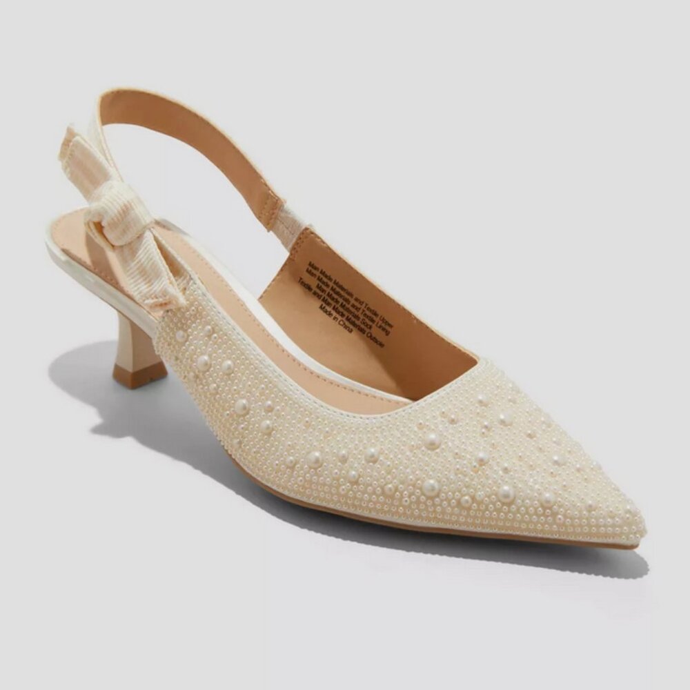 Women's Milan Pearl Slingback Heels - A New Day Ivory 6